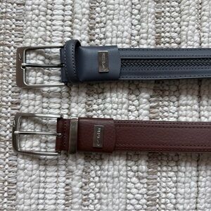 2 Nike G-FLEX Brown Leather Golf Belt Size 36 - 34 Grey Belt Buckle Classic